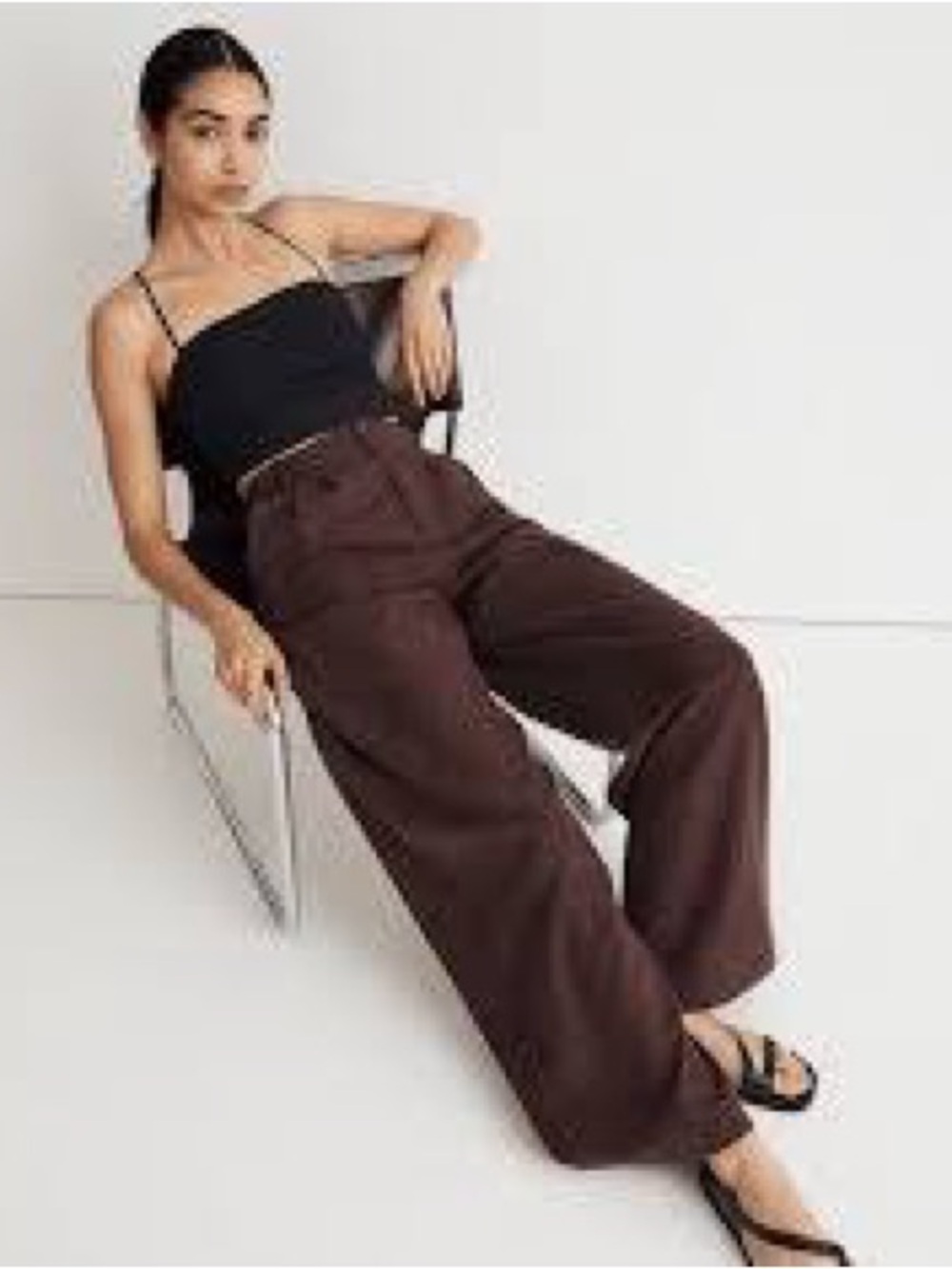 Petite Harlow Wide-Leg Brown Women's Pants - Picture 2 of 7